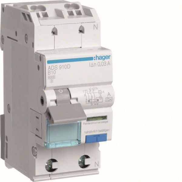 Personbeskyttelsesautomat Hager ADS940D 1-polet, type A, 30 mA, B-karakteristikk 40 A