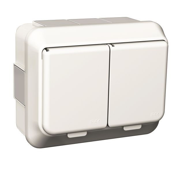 Stikkontakt Schneider Electric Exxact WDE002294 2-veis, hvit, IP44, utenpåliggende Lås, skruetilkobling