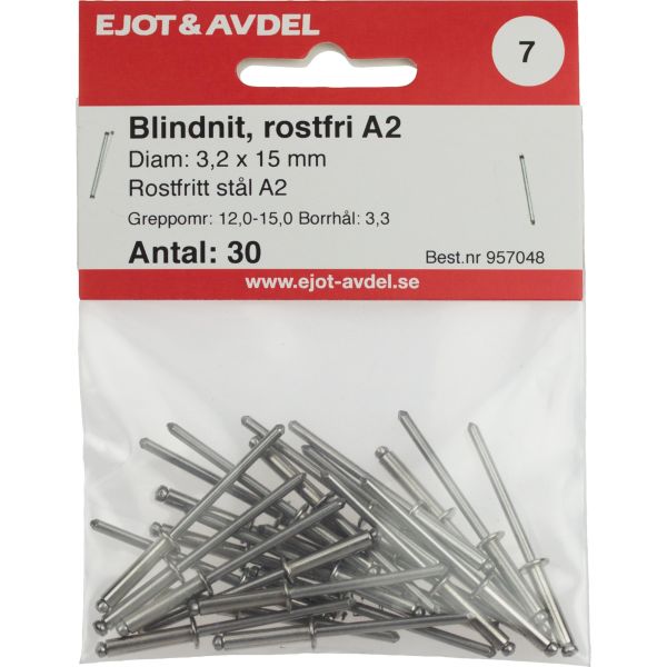 Blindnagel Ejot 120048 SS, RFR F30, 30-pakning 3,2 x 10 mm