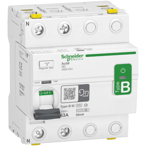 Jordfeilbryter Schneider Electric Acti9 iID B-SI, 2-polet 63 A, 30 mA