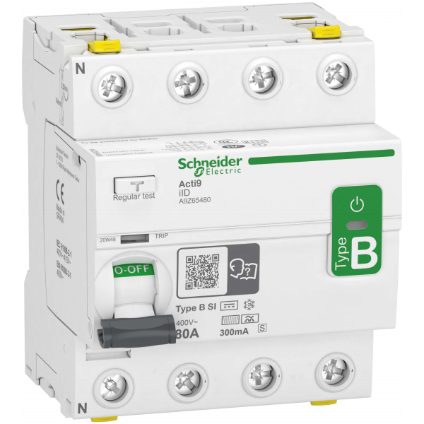 Jordfelsbrytare Schneider Electric Acti9 iID B-SI, 4-polig 80A, 300mA (S)