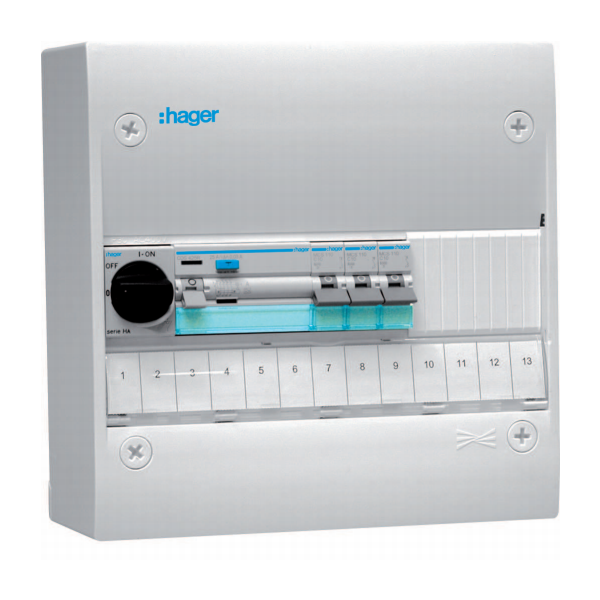 Centralapparat Hager GD113SF Typ: Gamma, IP30 1 x 13 moduler