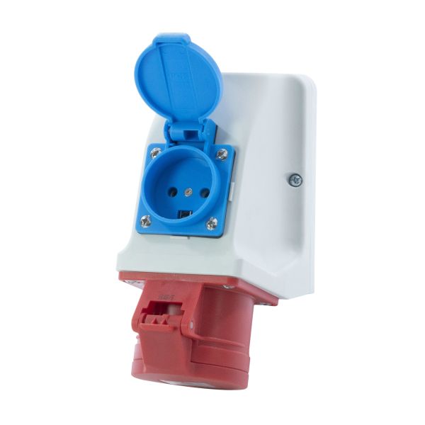 Stikkontakt Garo UI 416-6 S+ RU/UIFD IP44, 5-polet, 16 A Dansk schuko, rød, 6 h