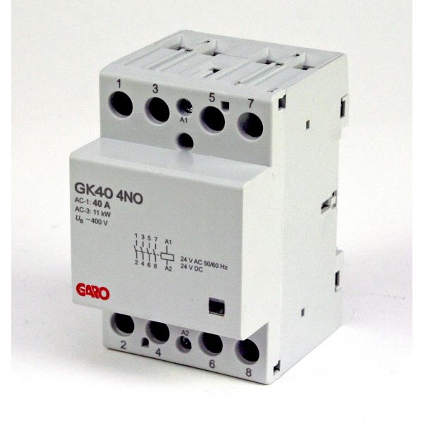 Kontaktor Garo GK40 4NO AC/DC 40 A, 4 slutande kontaktorer 24 V