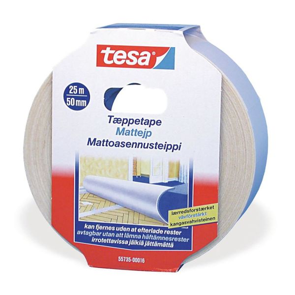 Gulvtape Tesa 55735 i polypropylen, dobbeltsidet 25 m x 50 mm