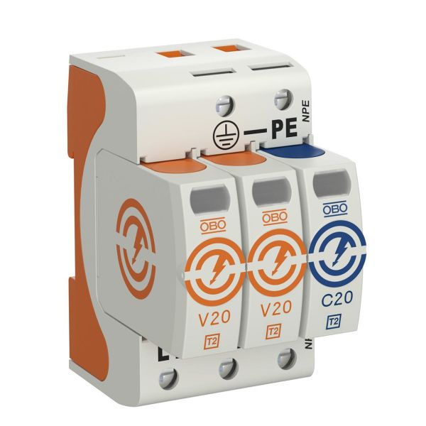 Ylijännitesuoja Obo Bettermann 5095252 tyyppi 2, 230 V, IP20 V20-2+NPE-280