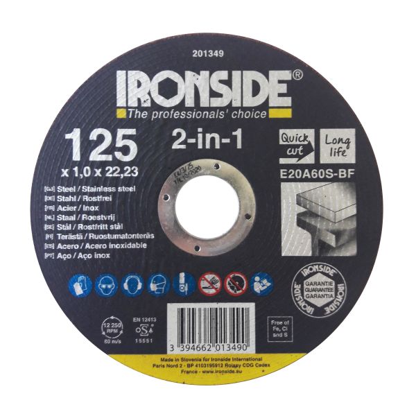 Kappeskive Ironside 201349 125 mm, F41, E20A, 2in1 125 x 1,0 x 22 mm