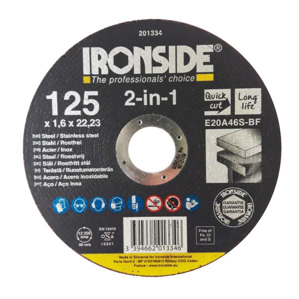 Kappeskive Ironside 201334 125 mm, F41, E20A, 2in1 125 x 1,6 x 22 mm