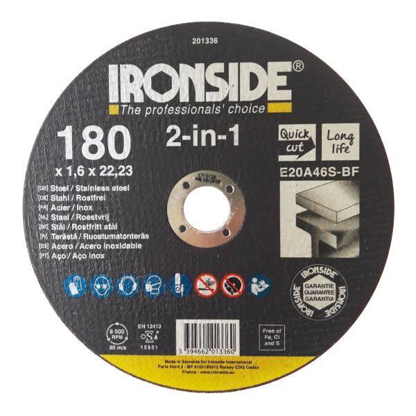 Kappeskive Ironside 201336 180 mm, F41, E20A, 2in1 180 x 1,6 x 22 mm