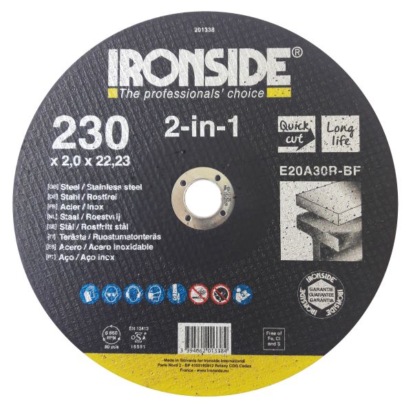 Skæreskive Ironside 201338 230 mm, F41, E20A, 2i1 230x2,0x22 mm