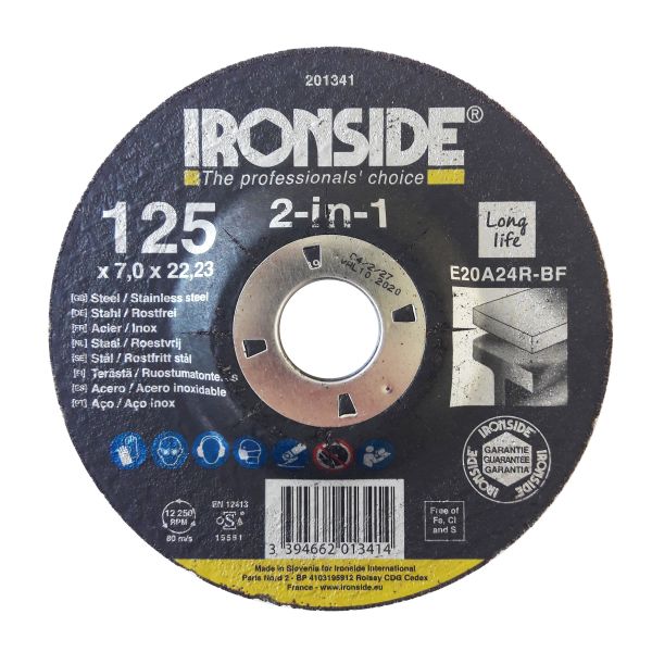 Slibeskive Ironside 201341 F27, 2-i-1 125x7x22 mm