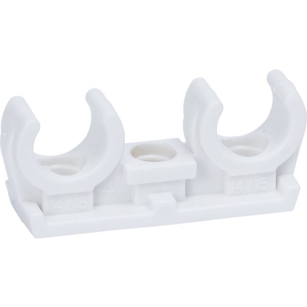 Rørbøjle Gelia 3000501302 Dobbelt, plast, hvid, pakke med 2 stk 15 mm