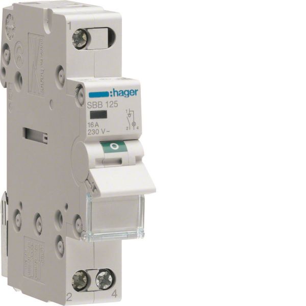 Lastbryter Hager SBB125 med lampe, 25 A 1-polet