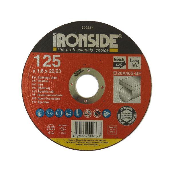 Skæreskive Ironside 200237 125 mm, F41, EI20, Inox 125x1,6x22 mm