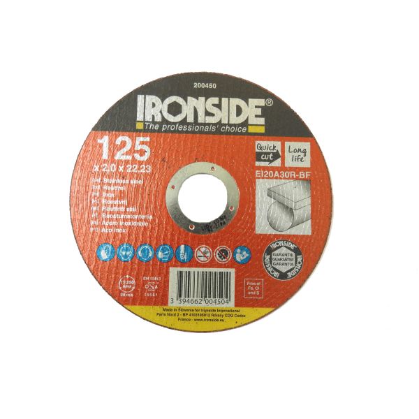 Kappeskive Ironside 200450 125 mm, F41, EI20, Inox 125 x 2,0 x 22 mm