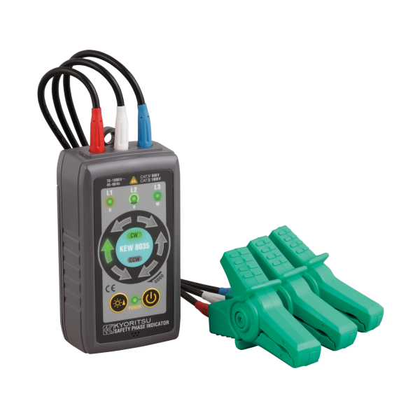 Fasefølgertester Kyoritsu K8035 med 3 klemmer 