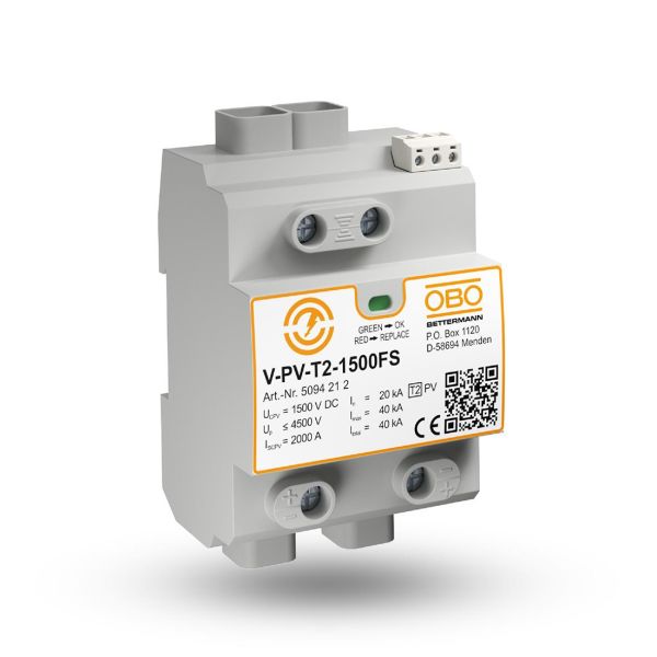 Overspenningsvern Obo Bettermann V-PV-T2-1500 + FS for solcelleanlegg Med fjernkontakt