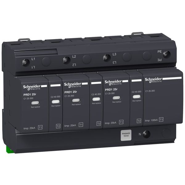 Overspenningsvern Schneider Electric 16332 med signalkontakt, PDR1 25R 3P+N, 25/100 kA