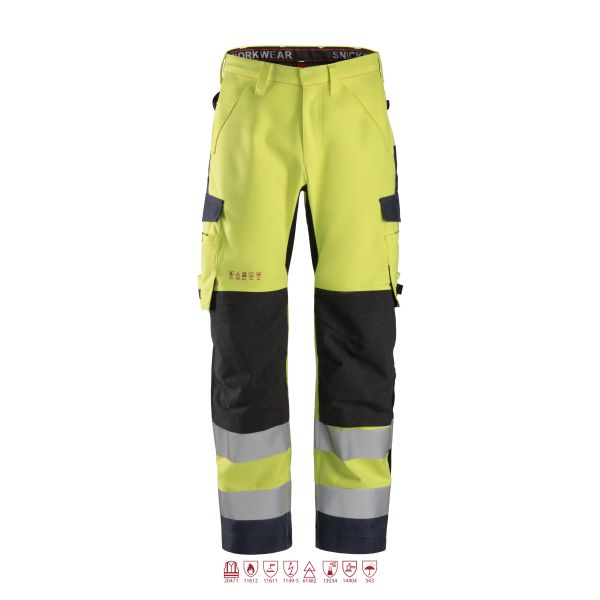 Skalbukse Snickers Workwear 6563 ProtecWork varsel, gul/marineblå 44