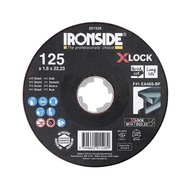 Kappeskive Ironside 201529 125 cm, X-LOCK, for stål, F41 125 x 2,5 x 22,23 mm