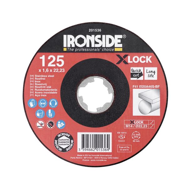 Kappeskive Ironside 201536 125 cm, X-LOCK, for rustfritt stål, F41 125 x 1,6 x 22,23 mm