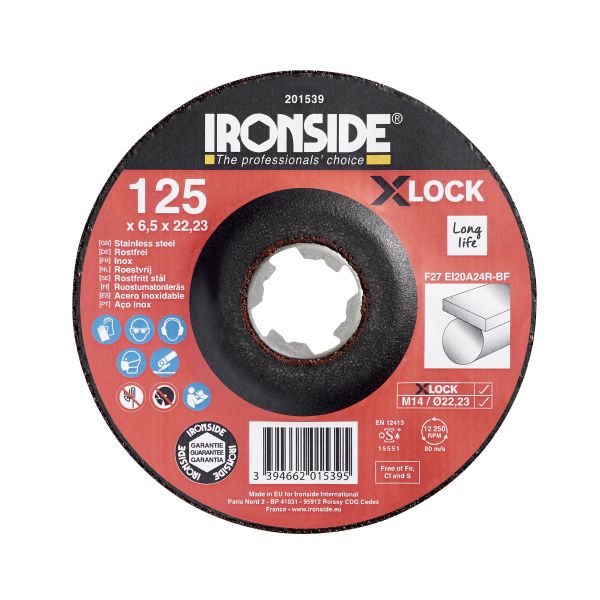 Slibeskive Ironside 201539 X-LOCK, 125x6,5x22,23 mm, rustfrit stål 