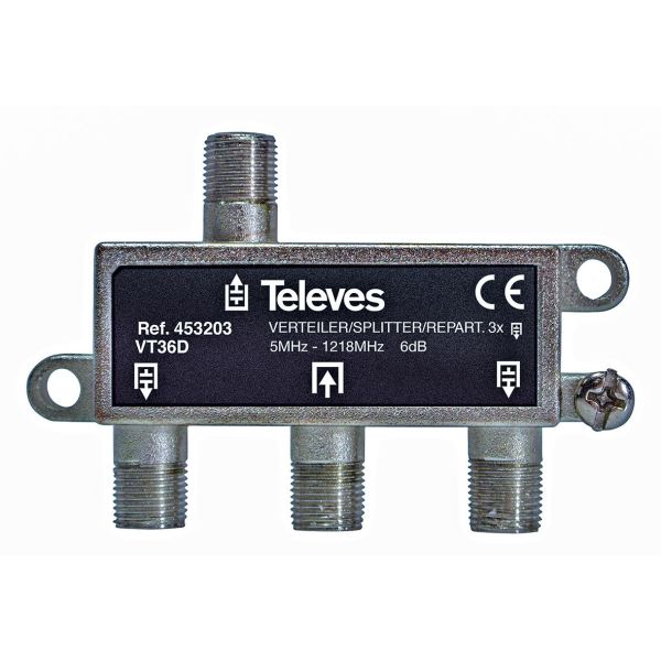 Jakelija Televes VT36D 5-1218 MHz, F-liitäntä 3-toiminen