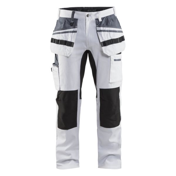 Malerbukser Blåkläder 191010001099C52 med stretch, hvid/sort Stl C52