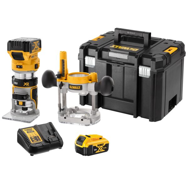 Overfræser Dewalt DCW604P2-QW med batteri og oplader 