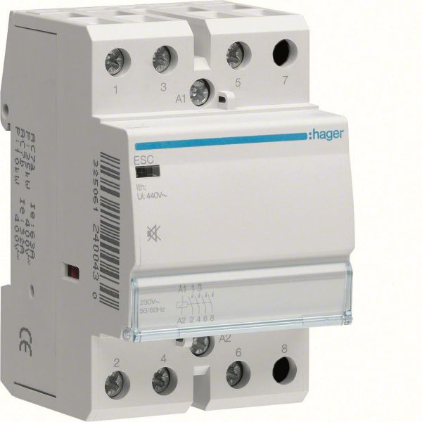 Kontaktor Hager ESD440S 40 A, 24 VAC 4 lukket