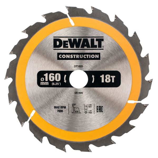 Sirkelsagklinge Dewalt DT1931-QZ 160 x 20 mm, 18T 