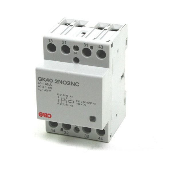 Kontaktori Garo GK40 230V ACDC 40 A, 4 sulkeutuvaa kontaktoria 230V