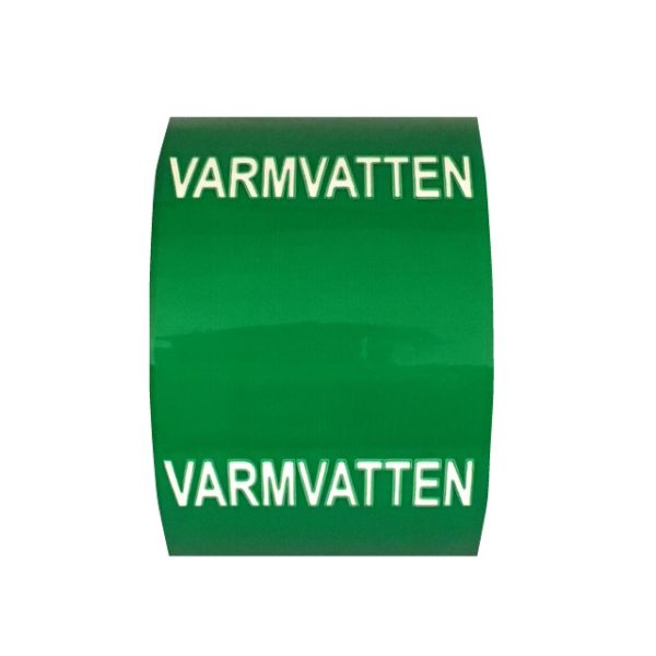 Tape til mærkning af rør Nordisk Rörmärkning 17964 75 mm x 30 meter, grøn/hvid Varmt vand