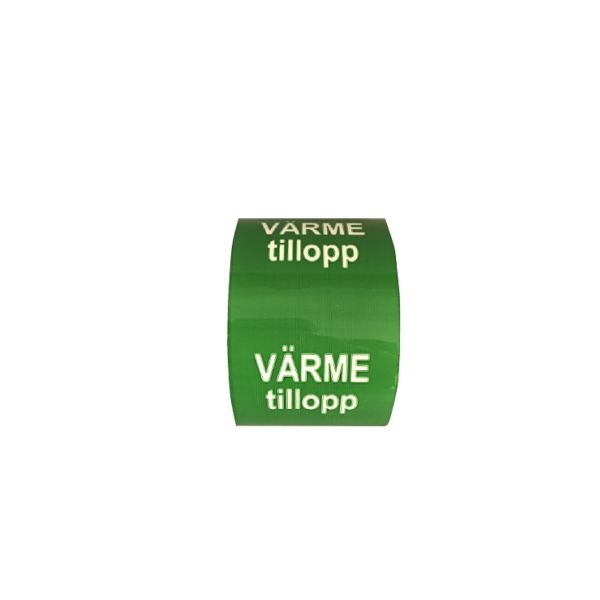 Tape til mærkning af rør Nordisk Rörmärkning 20375 75 mm x 30 meter, grøn/hvid Varmeforsyning
