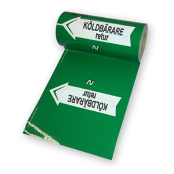 Tape til mærkning af rør Nordisk Rörmärkning 51032 160 mm x 10 meter, grøn Kølemiddel retur
