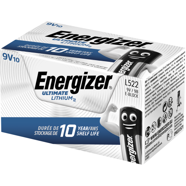 Lithiumbatteri Energizer Ultimate Lithium 9V/L522, pakke med 10 