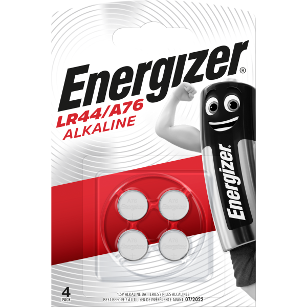 Knapcellebatteri Energizer Alkaline alkalisk, LR44/A76, 1,5 V, pakke med 4 