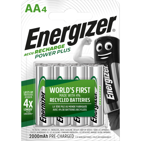 Batteri Energizer Recharge Power Plus oppladbart, AA, 1,2 V, 4-pakning 