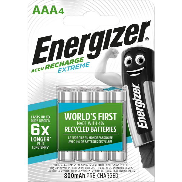 Batteri Energizer Recharge Extreme oppladbart, AAA, 1,2 V, 4-pakning 