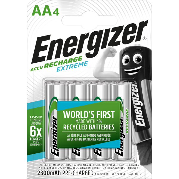Batteri Energizer Recharge Extreme oppladbart, AA, 1,2 V, 4-pakning 