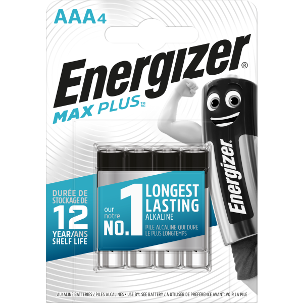 Batteri Energizer Max Plus alkalisk, AAA, 1,5 V, 4-pakning 