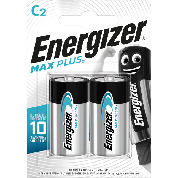 Batteri Energizer Max Plus alkaliskt, C, 1,5 V, 2-pack 