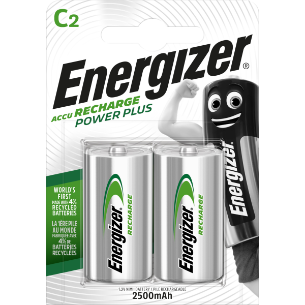 Batteri Energizer Recharge Power Plus oppladbart, C, 1,5 V, 2-pakning C