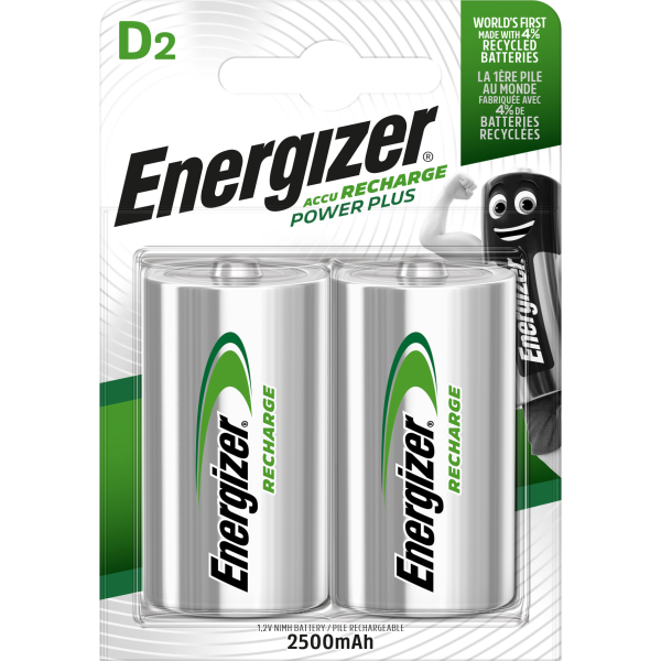 Batteri Energizer Recharge Power Plus laddningsbart, D, 1,2 V, 2-pack D
