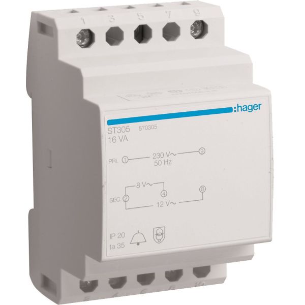 Ringledstransformator Hager ST305 8/12V, 16W 