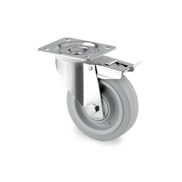 Hjul Tente 3477UFP200P63 bremse, elastik, plade 137x105 Ø200 mm