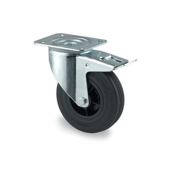 Hjul Tente 3377PVR125P62 gummi, bremse, plade 105x85 mm 125 mm