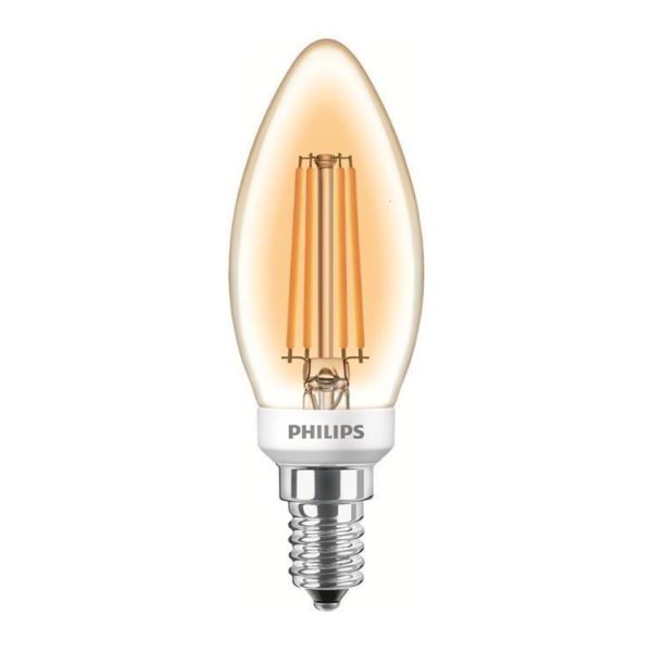 LED-lampa Philips Classic LED Filament kronljusform, guldfärgad 