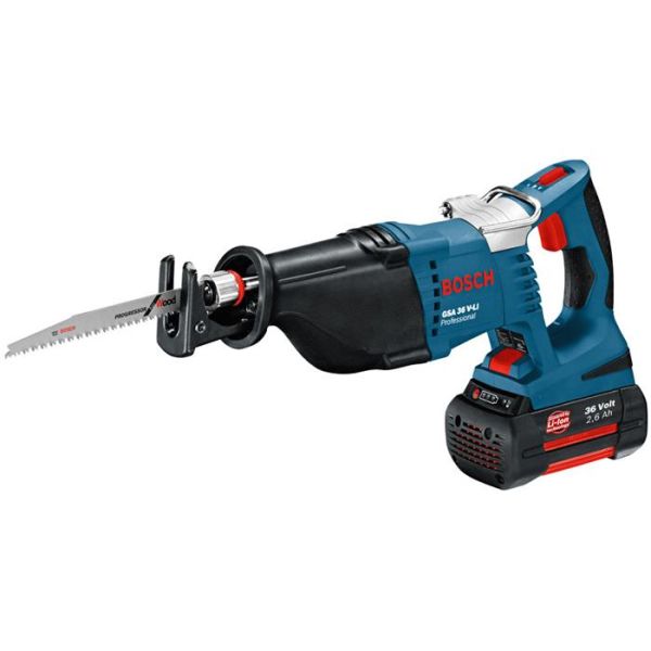 Puukkosaha Bosch GSA 36 V-LI sis. 2 kpl 2,6 Ah:n akkuja ja laturin 