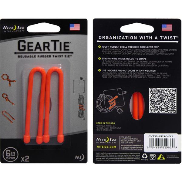 Vaijeri Nite Ize Gear Tie 6 2 kpl:n pakkaus oranssi